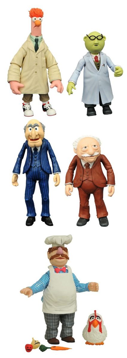 the MUPPETS SELECT: BEST of.. SERIES 2 3-PACK Waldorf & Statler - Bunsen & Beaker - Swedish Chef & Chicken 5" Action Figure DIAMOND SELECT