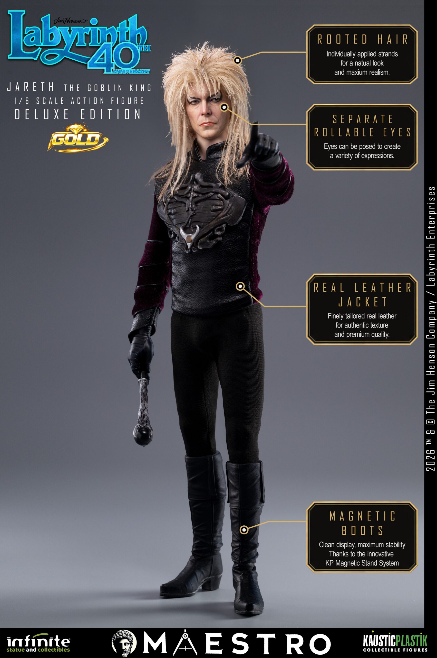 LABYRINTH: "JARETH the GOBLIN KING" (David Bowie) DELUXE GOLD 1/6 Action Figure 30 cm - immagine 18