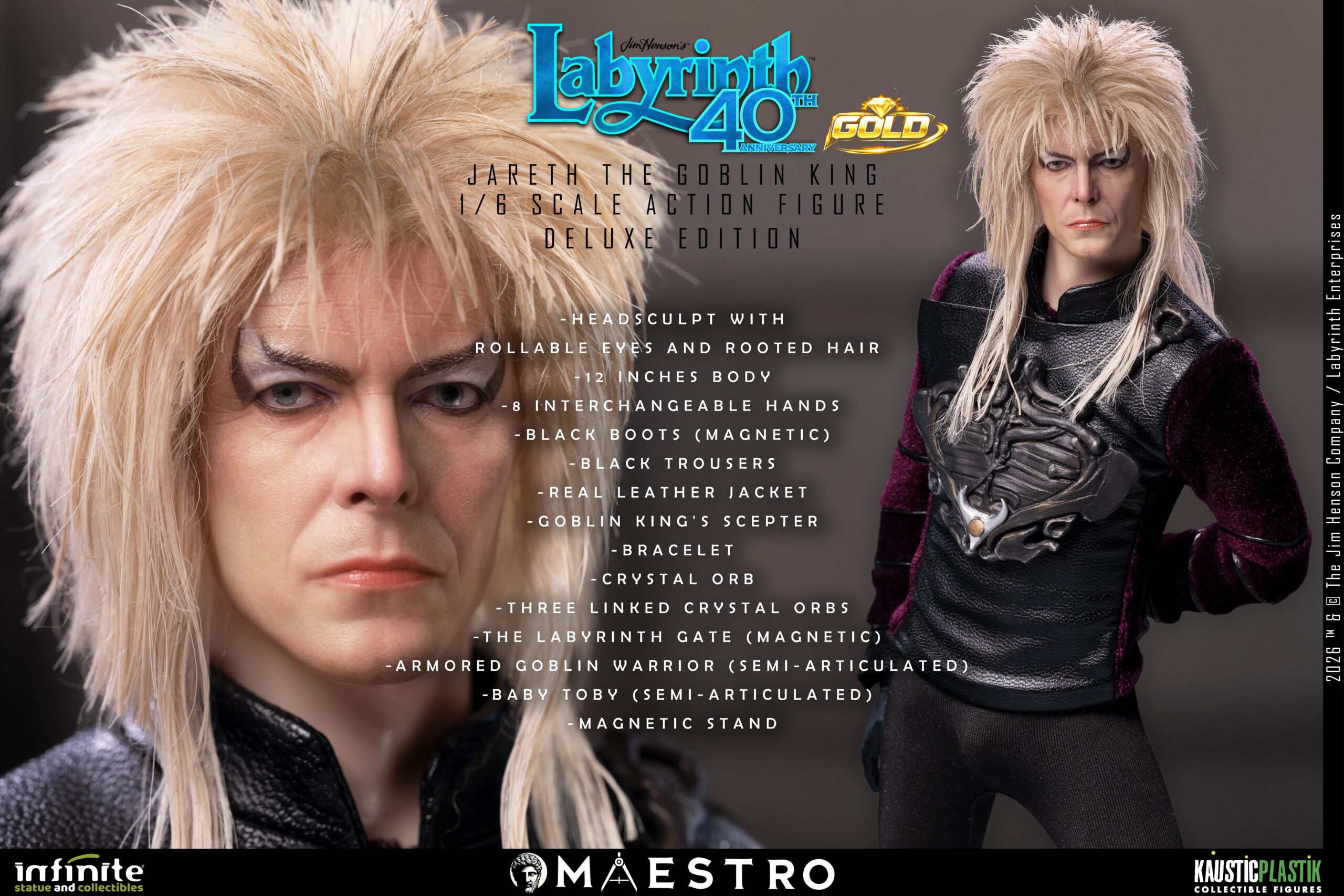 LABYRINTH: "JARETH the GOBLIN KING" (David Bowie) DELUXE GOLD 1/6 Action Figure 30 cm - immagine 25